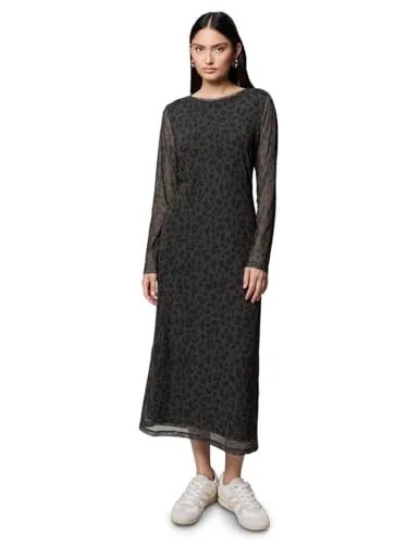 Street One Studio Damen Leo Mesh-Kleid - Freizeitkleid mit Rundhalsausschnitt und Langarm, im trendigen Animal Print, ideal für einen lässigen Look bei jeder Gelegenheit.