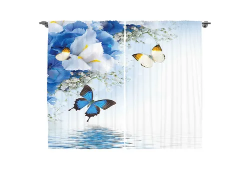 ABAKUHAUS Schmetterlinge Rustikaler Gardine - Schiebevorhang mit exotischem Blumenmuster, 280 x 175 cm, ideal für Wohnzimmer und Schlafzimmer. Maschinenwaschbar und langlebig aus hochwertigem Polyester.