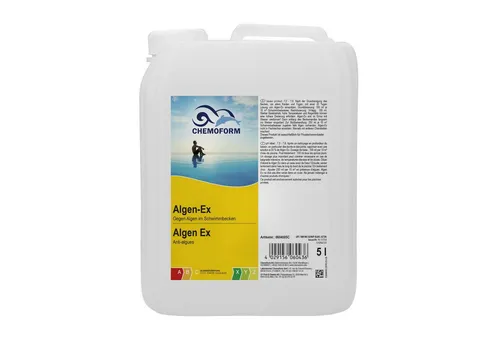 Liter Algen EX - Effektiver Algenvernichter für Pools - 5 Liter Chemoform Algenex zur Verhinderung der Algenbildung im Pool, sorgt für kristallklares Wasser und ein angenehmes Badeerlebnis.