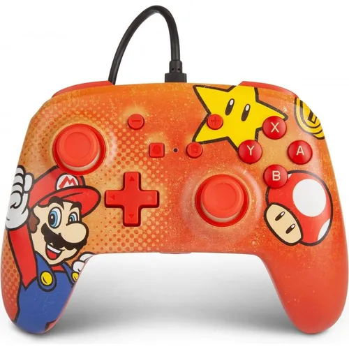 Power A Nintendo Switch Enhanced Wired Controller - Mario Vintage - Controller für Nintendo Switch, mit 4 Trigger-Schultertasten und 4-Wege-Steuerkreuz, ideal für Mario-Fans und Gaming-Enthusiasten.