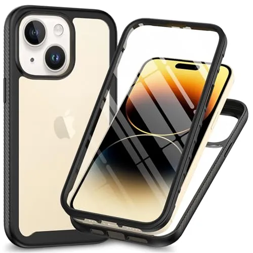 Grad Hülle Kompatibel mit Apple iPhone 15 Plus | Handyhülle Stoßfest Cover 360 Grad mit eingebautem Displayschutz für iPhone 15 Plus | Schwarz 360