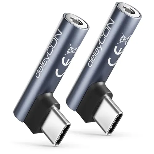 deleyCON 2X USB C auf Klinke 3,5mm Audio Adapter für Kopfhörer/Musik/Telefonieren/Mikrofon