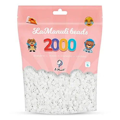 La Manuli Bügelperlen ca. 2000 Stück Midi Perlen Im wiederverschließbaren Beutel | Nachfüllset Bastelperlen Mit jeder Marke Beads kompatibel | 5 mm Steckperlen (Weiß)