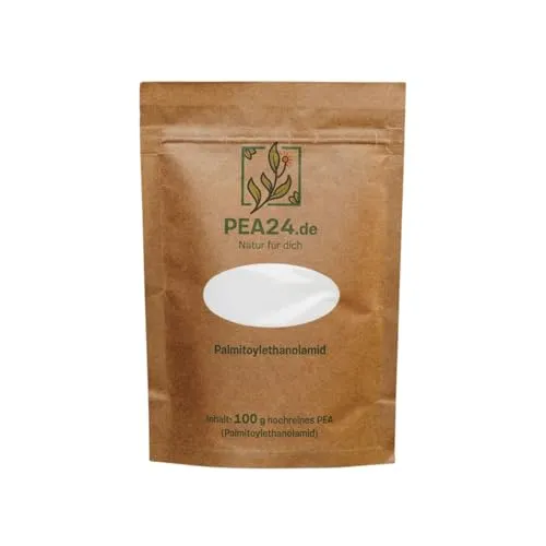 PEA Pulver 100 g von PEA24 – Reines Palmitoylethanolamid - Hochwertiges PEA Pulver (99,5 % Reinheit) ohne Zusätze, vegan und glutenfrei. Mit praktischem Dosierlöffel für einfache Anwendung – ideal zum Einrühren in Getränke oder Speisen.