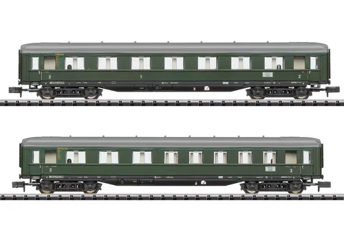 Minitrix Spur N 18287 Schnellzugwagen-Set 2 D 96 der DB - Personenwagen, Spur N, ideal für Modellbahnliebhaber und detailgetreue Nachbildungen der Epoche III (1949 - 1970)