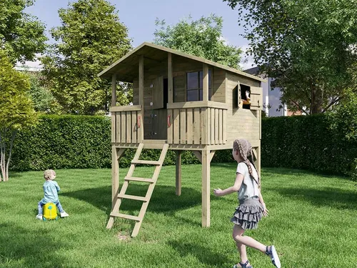 Stelzenhaus CLASSIC Leon – Robustes Spielhaus für Kinder - Das Stelzenhaus CLASSIC Leon aus kesseldruckimprägniertem Kiefernholz bietet sicheres Spielvergnügen im Freien. Mit stabiler Bauweise und viel Platz für kreative Abenteuer ist es ideal für den Garten.