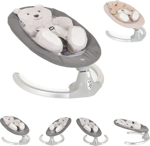 Moni Babywippe elektrische Ari Bär mit Melodien - Babywippe für Neugeborene bis 9 kg, mit 12 sanften Melodien, 5 Geschwindigkeitsstufen und Fernbedienung für müheloses Entspannen.