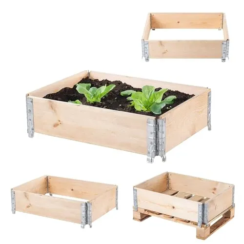 KADAX Palettenrahmen aus Holz, Stapelbare Holzrahmen, Aufsatzrahmen für Garten, Hochbeet Rahmen, Pflanzkasten, Gartenbeet, Gemüsebeet, Kräuterbeet (80 x 60 x 22,5 cm)