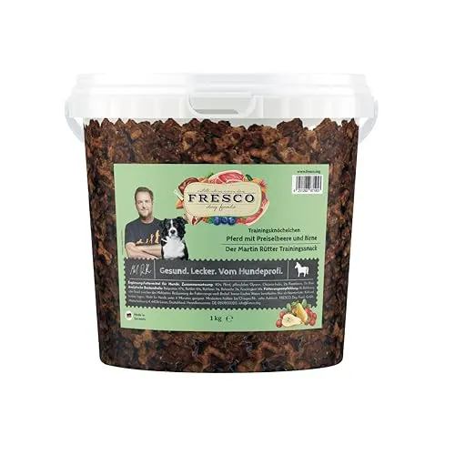 Fresco Martin Rütter Trainingsknöchelchen mit Pferd, Preiselbeeren und Birne für Hunde - Leckerbissen für Hunde mit 90 % Pferd, reich an Proteinen und ideal für das Training. Perfekte Belohnung mit natürlichen Zutaten!