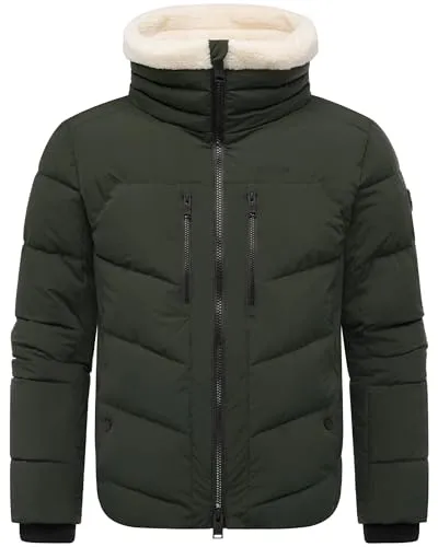 STONE HARBOUR Herren Winterjacke warme Steppjacke mit Brusttaschen und kuscheligem Kragen Ansello XX Dark Olive Gr. XXL