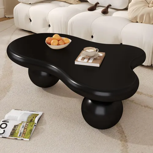 STILVORA Couchtisch in Wolkenform-Design mit LED-Beleuchtung,Sofatisch mit Rundbeine für Haushalte mit Kindern, Haustieren oder Senioren,Kaffeetisch aus MDF,schwarz