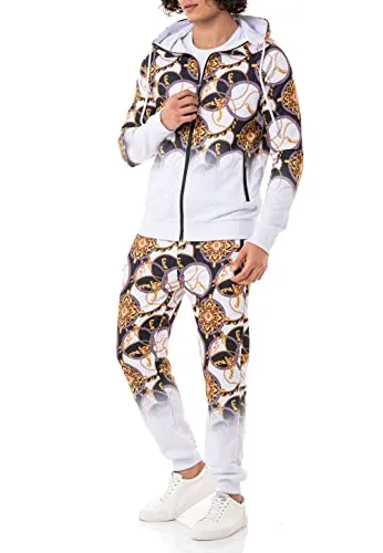 Redbridge Trainingsanzug mit auffälligem Print – Sportanzug in Weiß mit Kapuzenjacke und Jogginghose