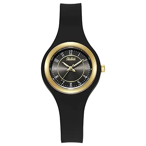 FEMBW Fashion Casual Analog Quarz Armbanduhr für Jugendliche und Erwachsene, Silikon Armband mit Nadelschnalle(schwarz)