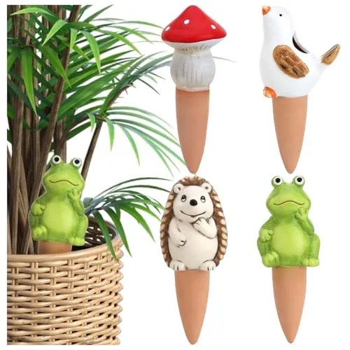 com-four® 4x Automatische Bewässerung für Zimmerpflanzen - Wasserspender für Pflanzen - Tonkegel zur Blumen Bewässerung - Hydrospikes (04 Stück - Motive Mix 3)