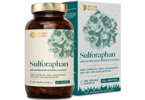 Nature Basics NATURE BASICS® - Sulforaphan Vegan Kapseln, 180 Kapseln - Pflanzenextrakte mit 500 mg Brokkoli Extrakt pro Kapsel, reich an Sulforaphan für optimale Bioverfügbarkeit und 100% vegan. Ideal für eine natürliche Gesundheitsunterstützung!