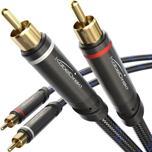 KabelDirekt – 7,5m – Cinch Kabel, Stereo Audio Kabel 2×2 Cinch, bruchfeste Metallstecker & Nylon-Braiding – in Deutschland entwickelt (Koaxialkabel, RCA-Kabel, Subwoofer/HiFi, analog & digital)