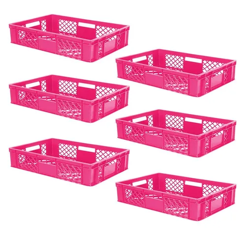 BRB-Lagertechnik Stapelbox 6x Eurobehälter/Bäckerkiste durchbrochen, LxBxH 600x400x150 mm, Stoßfest, robust und formstabil