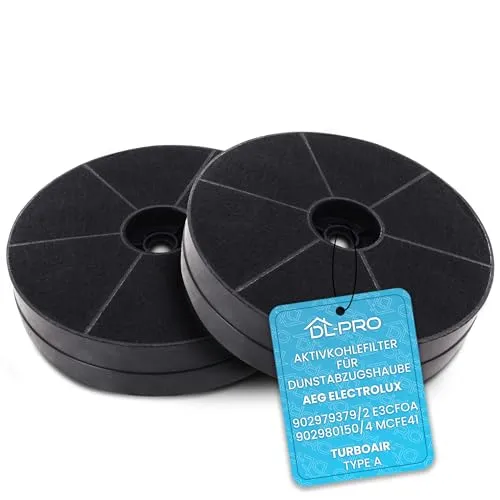 DL-pro Aktivkohlefilter 2er-Set Ø174x34mm Ersatz für AEG Electrolux 9029793792 E3CFOA MCFE41 50268166001 Turboair Type A Kohlefilter rund für Dunstabzugshaube Abzugshaube