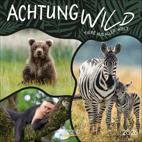 Achtung wild - Tiere aus aller Welt 2026: Broschürenkalender mit Ferienterminen. 30 x 30 cm - Wandkalender