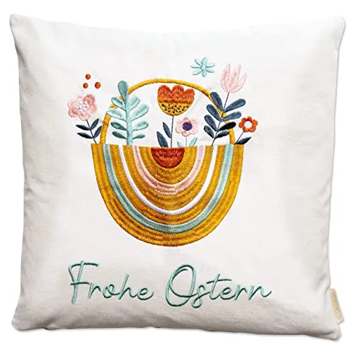 Papierdrachen Kissenbezug für Oster-Dekoration in Boho-Style - mit dem Spruch Frohe Ostern - in Grösse 40x40cm - saisonale Wohnzimmer-Deko Set 01