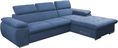 Ecksofa NILU mit Schlaffunktion und Bettkasten in blau von Moeblo