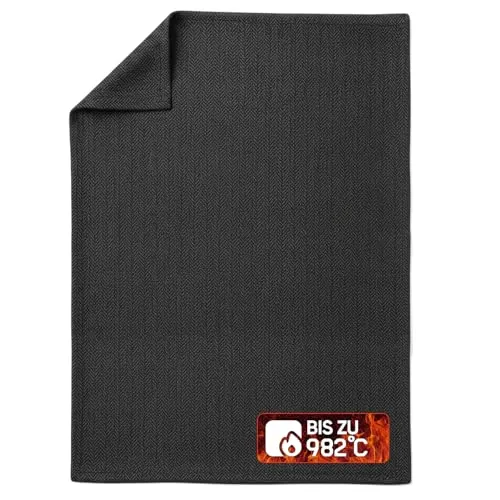 EVOCAMP Feuerfeste Unterlage 40x32 cm – Hitzebeständige Schutzmatte bis 982 °C aus voroxidierten Fasern – Brandschutzmatte für Büro, Küche, Werkstatt und Camping – Schwarz