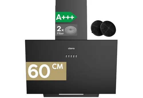 CIARRA Kopffreihaube VM6762AB, 60 cm, 650 m³/h Umluft & Abluft - Elegante Kopffreihaube mit 3 Stufen und LED-Beleuchtung. Inklusive Aktivkohlefilter für flexible Nutzung. Ideal für eine effiziente und stilvolle Küchenausstattung.