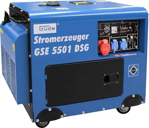 Güde GSE 5501 DSG Diesel Stromerzeuger - Stromaggregat mit 4.100-5.000W Nennleistung, ideal für Baustellen und Notstromversorgung. Robustes Design und große Tankkapazität für lange Betriebszeiten.