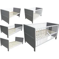 Kinderbett Juniorbett Beistellbett 3in1 140x70 cm grau-weiß