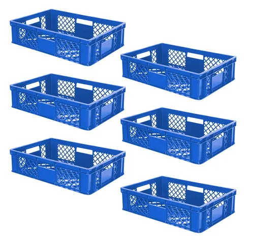 BRB-Lagertechnik Stapelbox 6x Eurobehälter - Durchbrochene Bäckerkiste 600x400x150 mm - Stapelbox aus robustem PE-HD Kunststoff, ideal für Lebensmitteltransport und Lagerung. Stoßfest, hygienisch, spülmaschinenfest und mit optimaler Luftzirkulation.