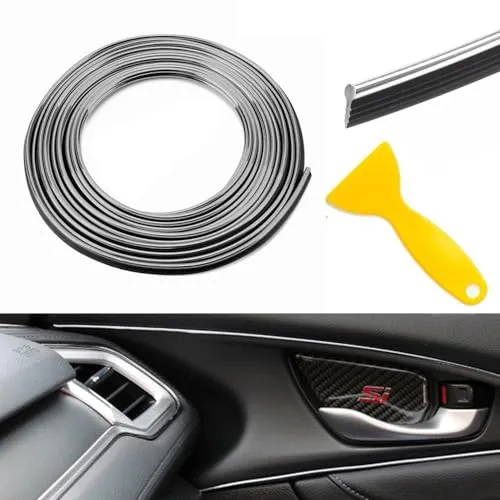TOEECY 10m Flexibel Auto Innenleisten Dekorstreifen Armaturenbrett Zierleiste Chromoptik Selbstklebend Cockpit Tuning Ausstattung