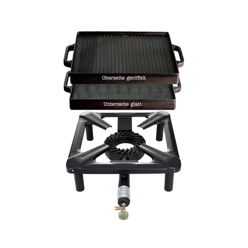 Hockerkocher 4,0 KW mit Gussgrillplatte 38x38 cm - Campinggrill, leistungsstark und perfekt für Camping oder den Einsatz durch Profiköche