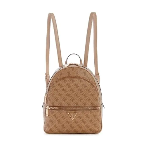 GUESS Damen Manhattan Large Backpack - Großer Rucksack mit Latte-Logo - Tagesrucksäcke mit glänzenden goldfarbenen Beschlägen und praktischer Innenausstattung, ideal für stilvolle Auftritte im Alltag.
