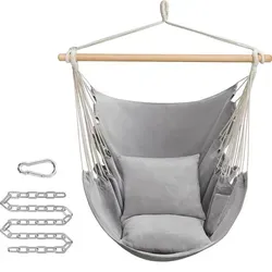 SONGMICS Hängesessel mit Kissen und Metallkette, bis 150 kg belastbar - Entspannen Sie stilvoll im SONGMICS Hängesessel. Mit stabiler Holzstange und großen Kissen bietet er hohen Komfort und eine praktische Seitentasche – ideal für Garten, Balkon oder Wohnzimmer.