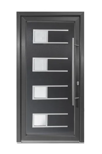 SN Deco Haustür Efraim mit Edelstahlstoßgriff und Thermisch Getrennter Bodenschwelle - Hauseingangstür Efraim, 980x2000 mm – mit robustem Kunststoffprofil, 5-fach-Verriegelung und hochwertigem Edelstahlstoßgriff. Ideal für Sicherheit und Langlebigkeit.
