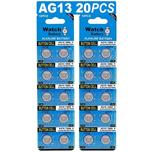Pack of 20 AG13 LR44 1.5 V Alkaline Button Cell Batteries Without Mercury (357/357A/L1154/A76/GPA76)