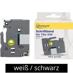 Böttcher-AG Schriftband für Brother TZe-335, 12mm, Länge 8m, weiß auf schwarz