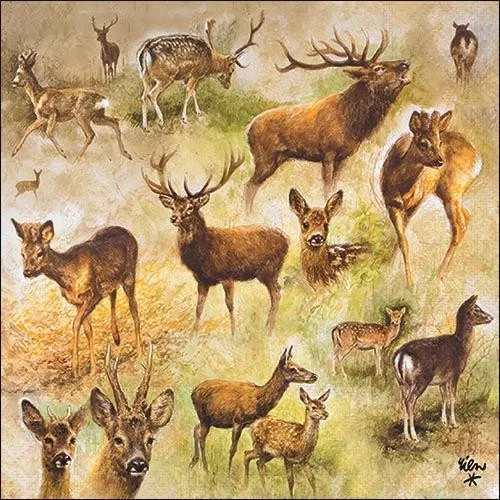 Servietten Tiermotive Collage an Hirsche und Rehe als Tischdeko. Papierservietten mit Motiv. Auch für Decoupage und Serviettentechnik 33x33cm 20