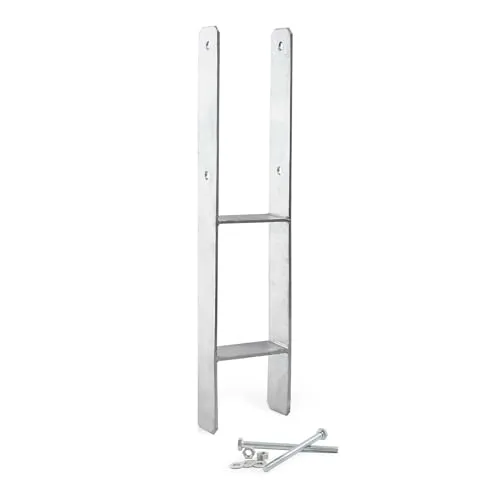 XPOtool Pfostenträger feuerverzinkt 101 x 600mm, H-Anker aus Carbonstahl, Pfostenanker mit Bohrlöchern M10 x 130, Pfostenschuh mit 2 Verstrebungen