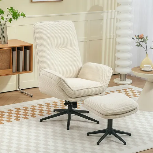 HOMCOM Relaxsessel mit Hocker - 360° drehbarer Fernsehsessel mit Liegefunktion - Sessel für Wohnzimmer und Schlafzimmer mit 360° Drehbarkeit und 130° kippbarer Rückenlehne für individuellen Komfort. Der Cordbezug sorgt für modische Strapazierfähigkeit und höchsten Sitzkomfort.