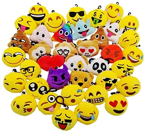 JZK 38 Stück Mini Plüsch Emoticon Schlüsselanhänger 5cm gelb kleiner Smiley Rucksack Schlüsselanhänger für Kinder Erwachsene Geburtstagsgeschenke Andenken Werbegeschenke Partytütenfüller