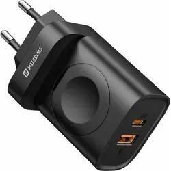 Swissten 22.5W USB Netzteil mit iWatch Magnetmodul, Schwarz - Handy-Ladegeräte mit superschnellem Laden für Smartphones, Tablets und iWatch, kompaktes Design, ideal für unterwegs.