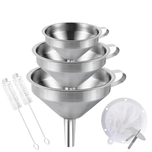 Gucass 7 Stk Edelstahl Trichter Set, Klein Trichter Küche mit Griff, Marmeladentrichter mit Siebfilter, Einfülltrichter zum Übertragen Gewürzen Flüssigkeiten Pulver Konfitüre, 5.7/11/13cm