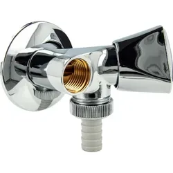 tecuro Zusatz - Geräteventil mit Schlauchtülle & Wandrosette, Messing hochglanzverchromt