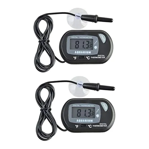 JZK 2 x Mini Digital Aquarium Thermometer mit Saugnapf, Sonde & Batterie, LCD-Display für Terrarium, Aquarium und Vivarium