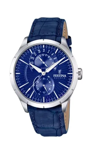 Festina Herren-Armbanduhr F16573-7 - Elegante Analog Quarz Uhr mit blauem Zifferblatt, robustem Mineralglas und stilvollem Krokodil Kunstlederarmband – perfekt für jeden Anlass.