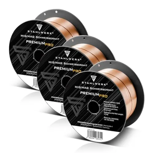 STAHLWERK Schweißdraht 3 x 0,6 mm MIG MAG ER70S-6 SG2 D100 - Schweißgeräte Zubehör: Hochwertiger 0,6 mm MIG MAG Schweißdraht in 3er Packung für beste Schweißergebnisse und universellen Einsatz bei Stahlarbeiten.