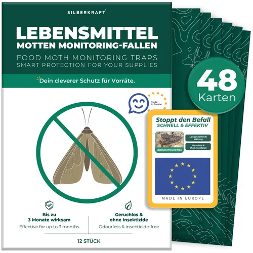 Silberkraft Lebensmittelmottenfallen mit E-Book - Die geruchlosen Pheromon-Leimfallen von Silberkraft ziehen männliche Lebensmittelmotten an und helfen bei der Befallsüberwachung. Ideal für Küche und Vorratsräume. Inklusive kostenloses E-Book mit Tipps zur Vorbeugung!