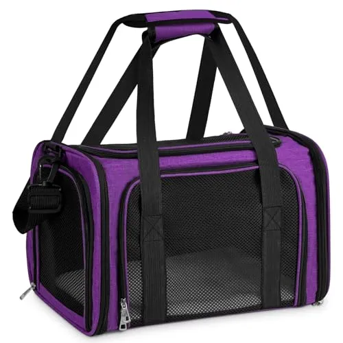 TOFFCAEA Transporttasche für Katze Hund, Hundetransportbox, Faltbare Katzentransportbox, tragbar, 5kg Katzen Hunde Tragebox, für mittelgroße Hunde, Katze (Lila, L 50 x B 34 x H 34 cm)