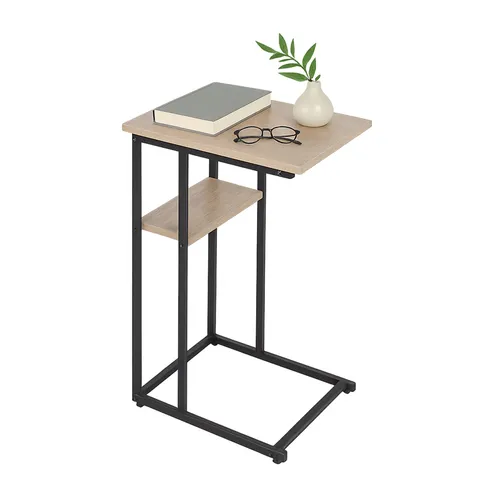 relaxdays Beistelltisch C-Form mit 2 Ablagen, Holzoptik-Schwarz - Dieser praktische Beistelltisch in C-Form bietet zwei Ablagen für Snacks, Getränke und mehr. Das robuste Metallgestell und die stilvolle Holzoptik machen ihn zum idealen Begleiter für dein Wohnzimmer.